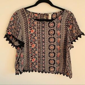 Forever 21 Boho Print Crop Top Sz L